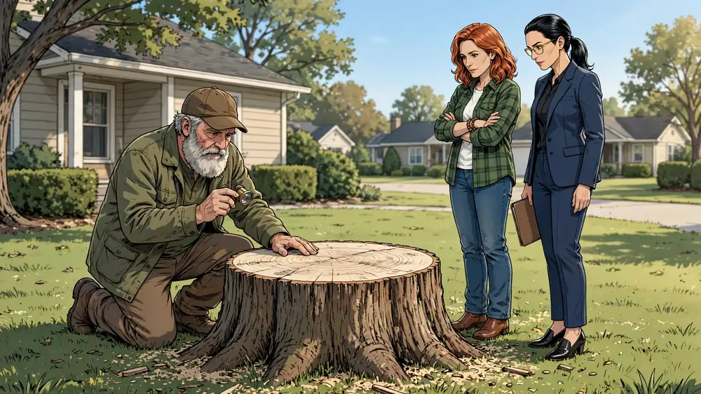 Scene from Chapter 3 of HOA President Cut Down My 100-Year-Old Oak Tree.